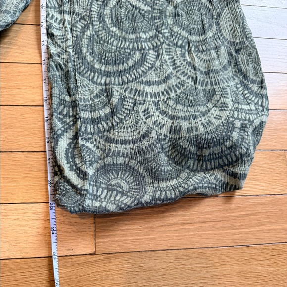 Three Dots Green Circle Tile Print Wide Leg Smocked Waist Boho Pants - Picture 5 of 5